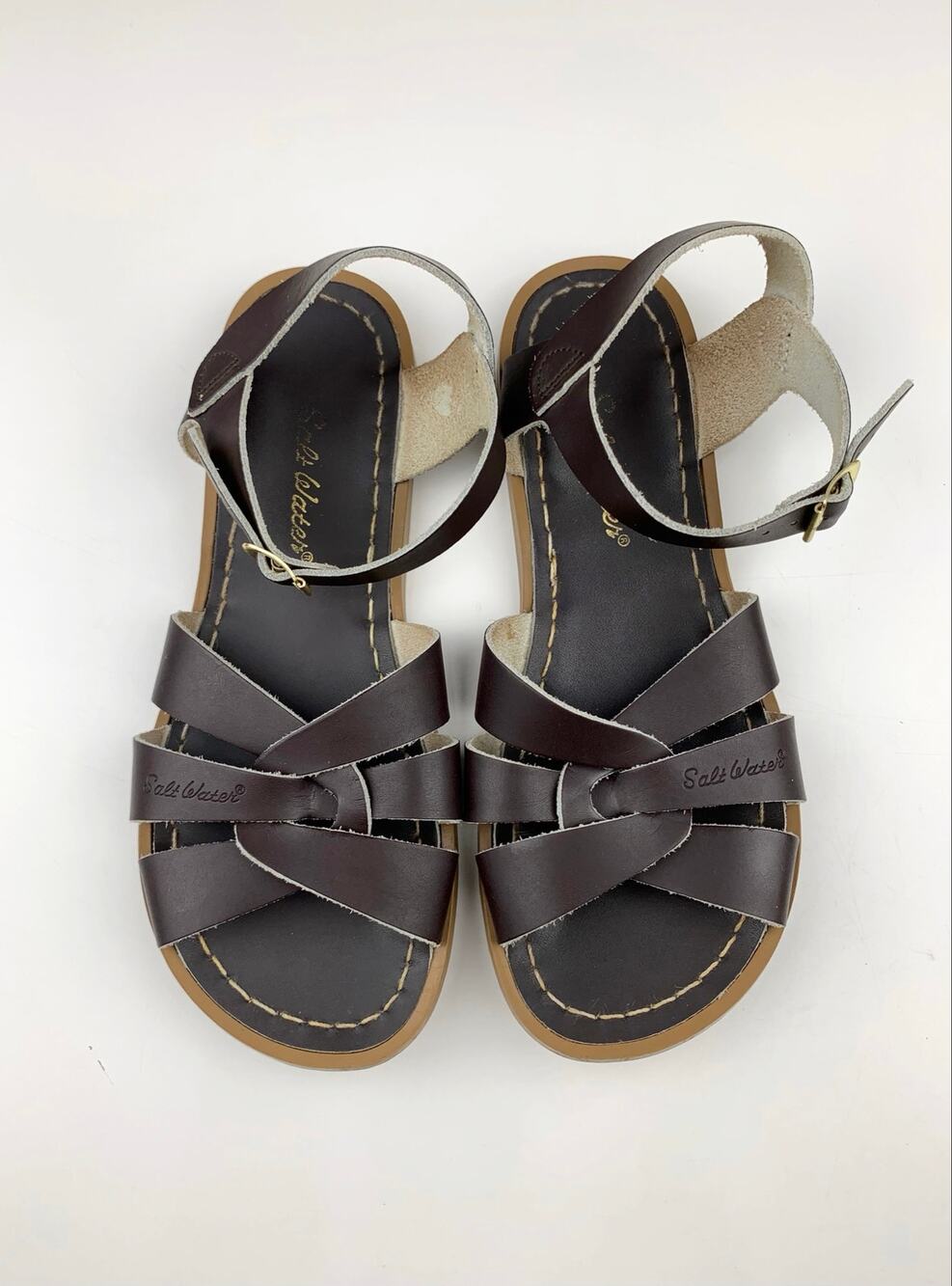 Salt Water Sandals Original Dark Brown Leather Strappy Flats Size 5 Women's US 7